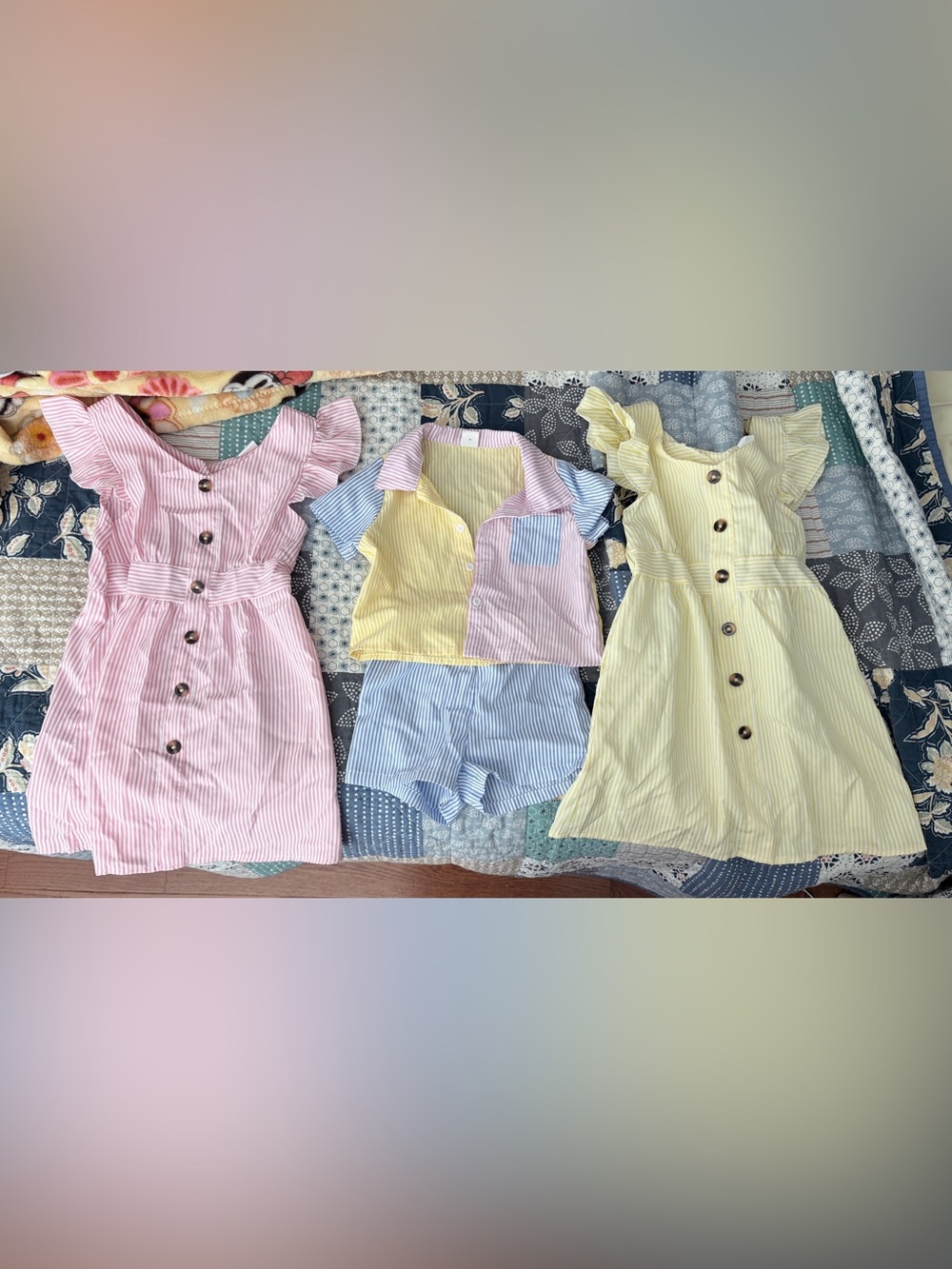 Matching outfits- dresses are 4T, boy set is 6-9
